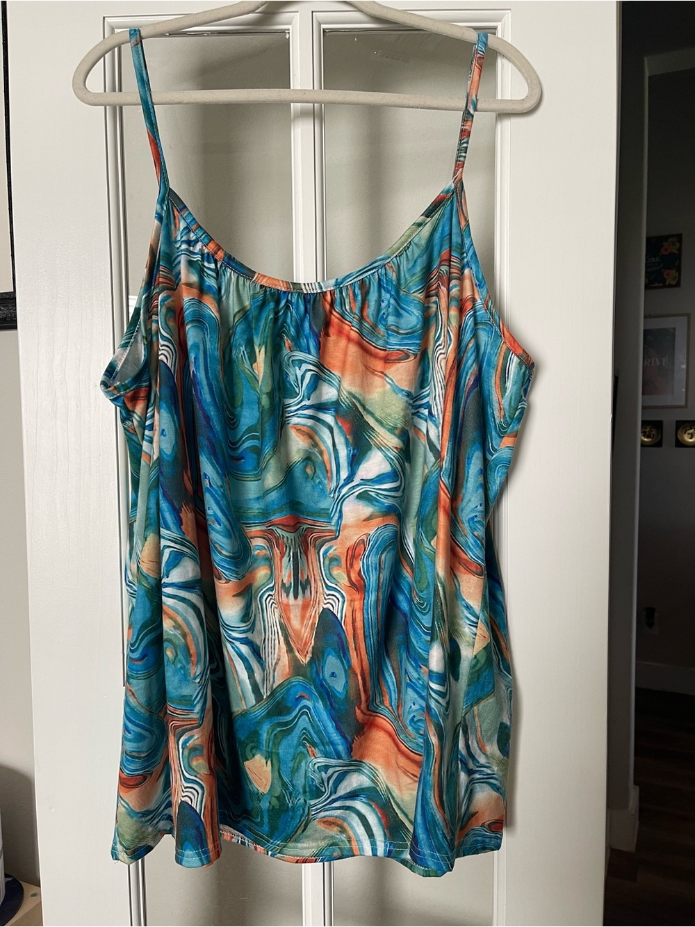 Marbled Swirl Spaghetti Strap Tank - Teal & Coral